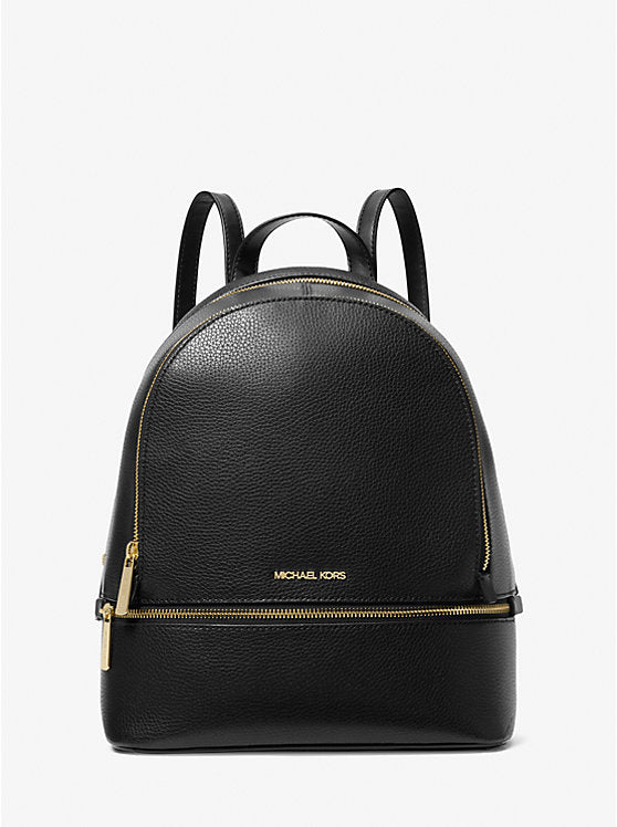 Rhea Medium Pebbled Leather Backpack Black