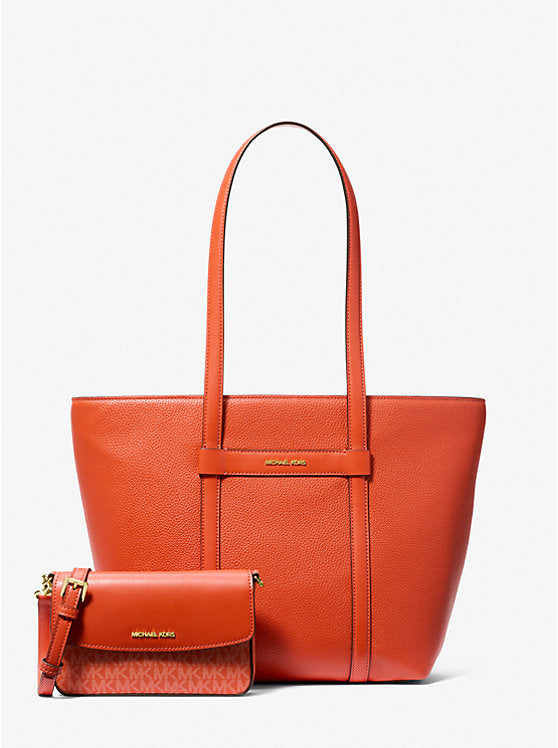 Jet Set 2-in-1 Pebbled Leather and Logo Tote Bag Red Clay