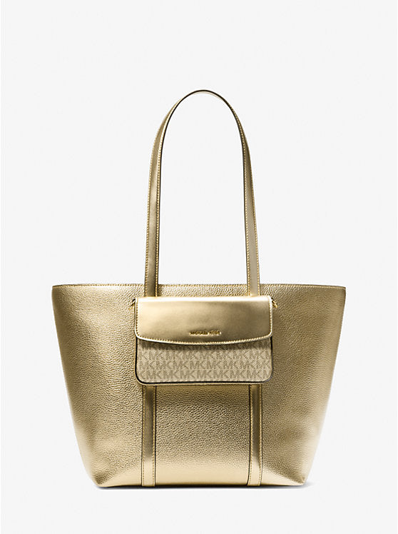 Jet Set Large 2-in-1 Metallic Leather Tote Bag Pale Gold