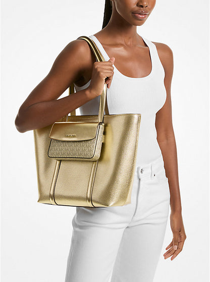 Jet Set Large 2-in-1 Metallic Leather Tote Bag Pale Gold