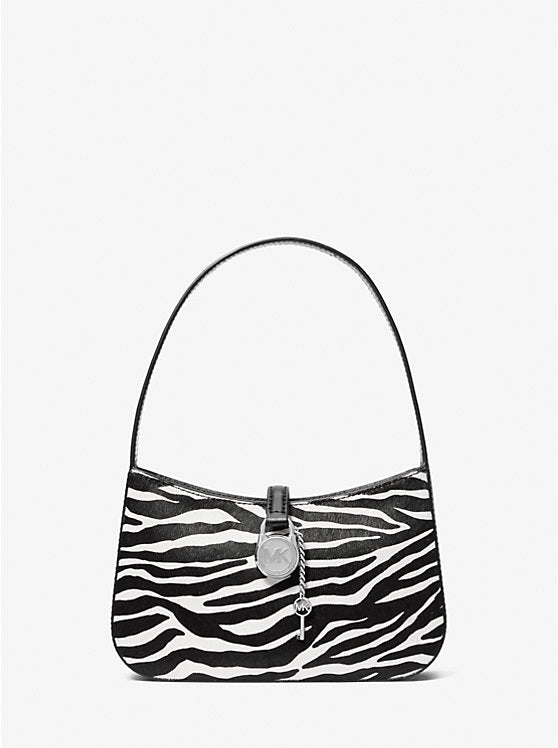 Lyra Small Zebra Print Calf Hair Pochette Black