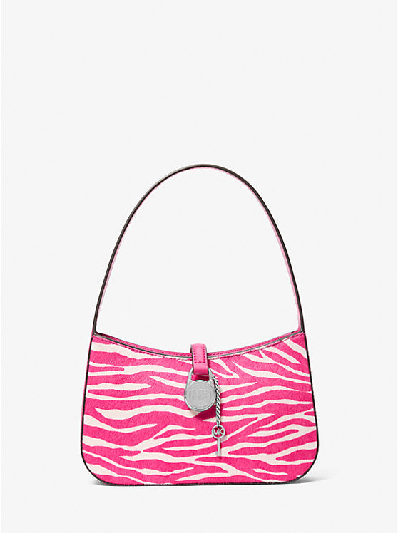 Lyra Small Zebra Print Calf Hair Pochette Dragonfruit