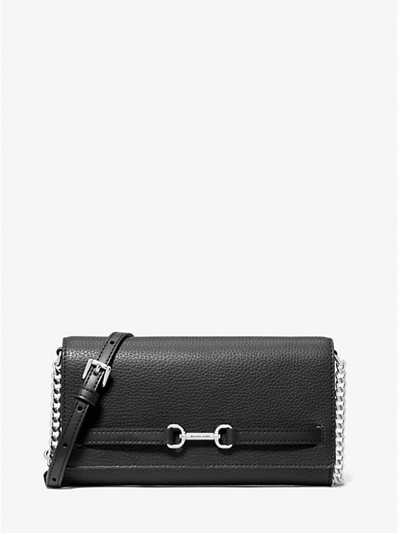 Carson Large Pebbled Leather Convertible Crossbody Bag Black