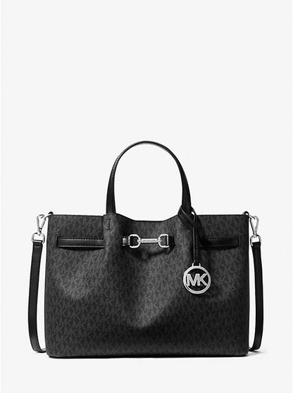 Carson Medium Signature Logo Satchel Black