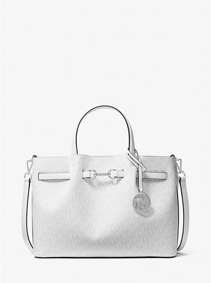 Carson Medium Signature Logo Satchel Optic White