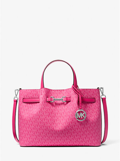 Carson Medium Signature Logo Satchel Dragonfruit