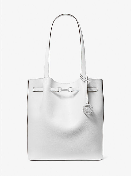 Carson Large Pebbled Leather Tote Bag Optic White