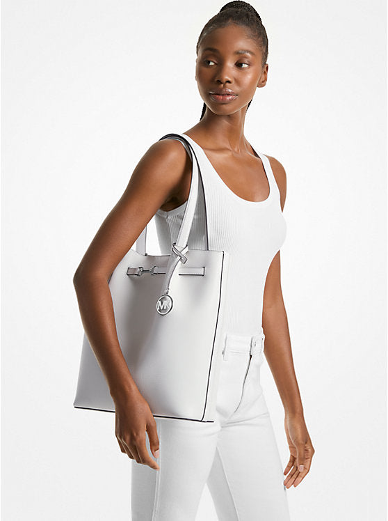 Carson Large Pebbled Leather Tote Bag Optic White