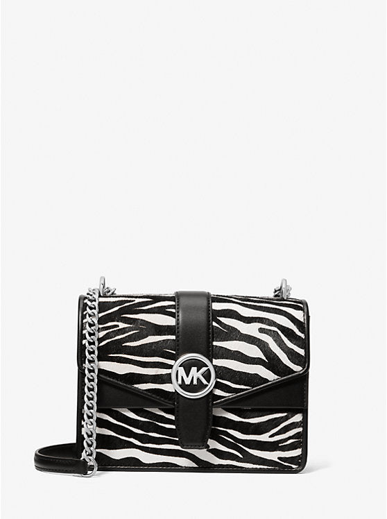 Greenwich Small Zebra Print Calf Hair Crossbody Bag Black