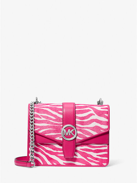 Greenwich Small Zebra Print Calf Hair Crossbody Bag Dragonfruit