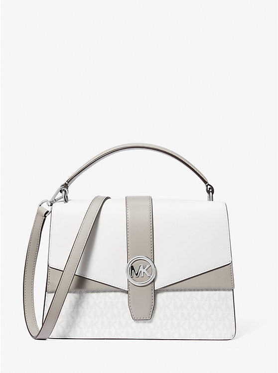 Greenwich Medium Color-Block and Signature Logo Satchel Optic White