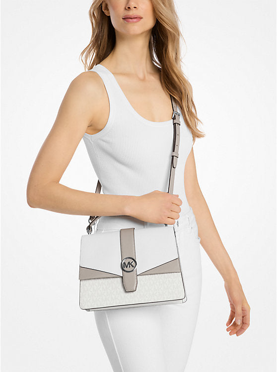 Greenwich Medium Color-Block and Signature Logo Satchel Optic White