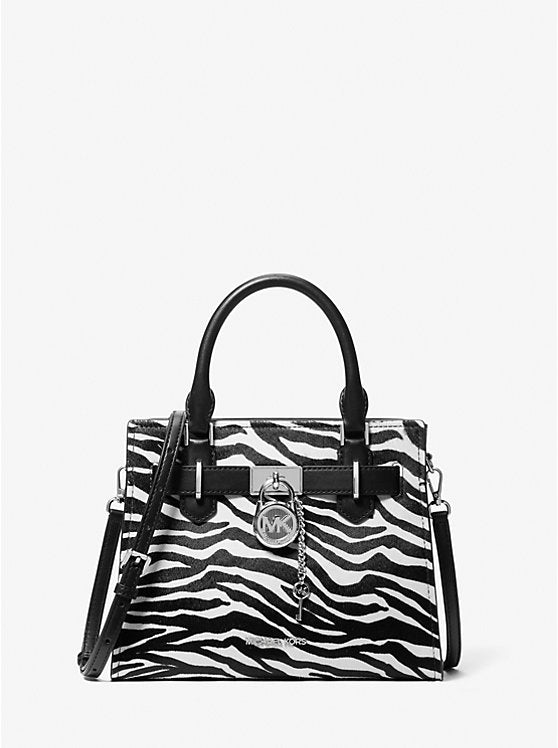 Hamilton Small Zebra Print Calf Hair Satchel Black