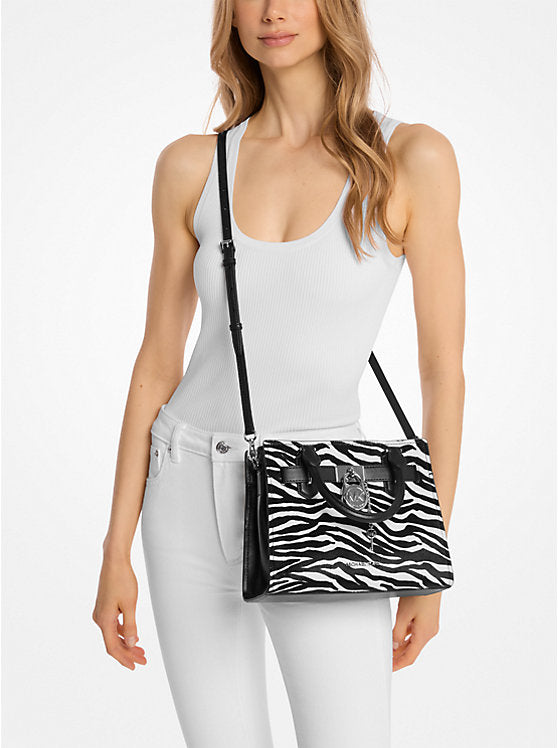 Hamilton Small Zebra Print Calf Hair Satchel Black