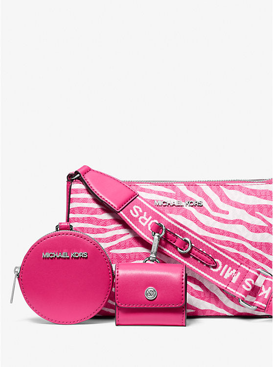 Jet Set Leather Medium Animal Print Logo Crossbody Bag with Case for Apple Airpods Pro® Dragonfruit