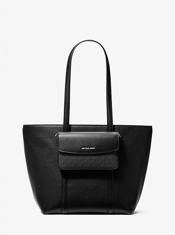 Jet Set Large 2-in-1 Pebbled Leather Tote Bag Black