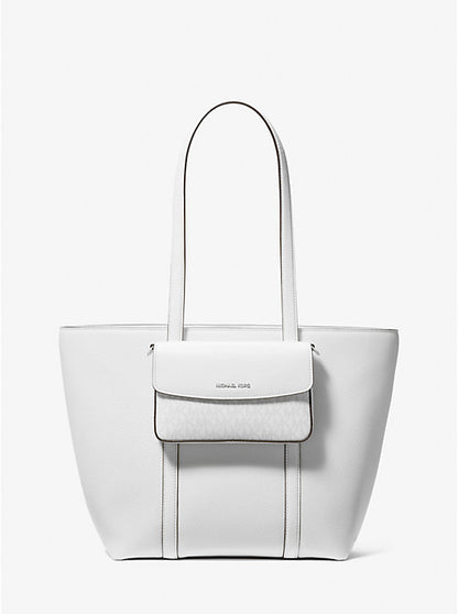 Jet Set Large 2-in-1 Pebbled Leather Tote Bag Optic White