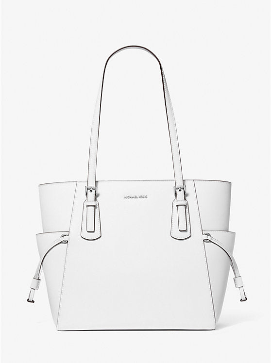 Voyager Large Saffiano Leather Tote Bag Optic White