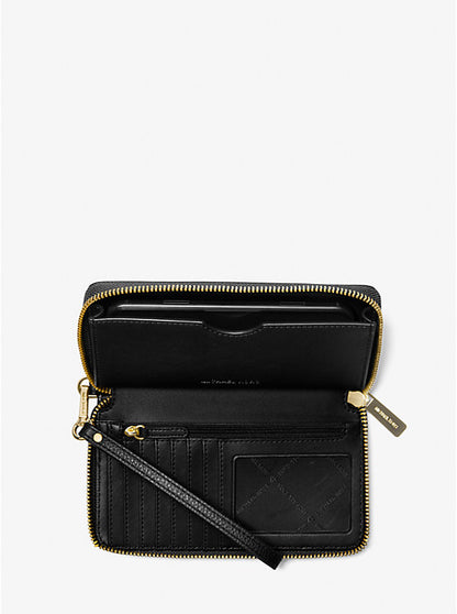 Large Pebbled Leather Smartphone Wristlet Black