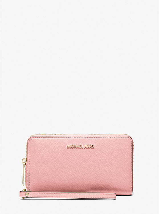 Large Pebbled Leather Smartphone Wristlet Powder Blush