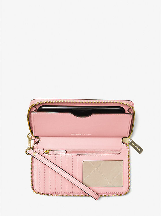 Large Pebbled Leather Smartphone Wristlet Powder Blush