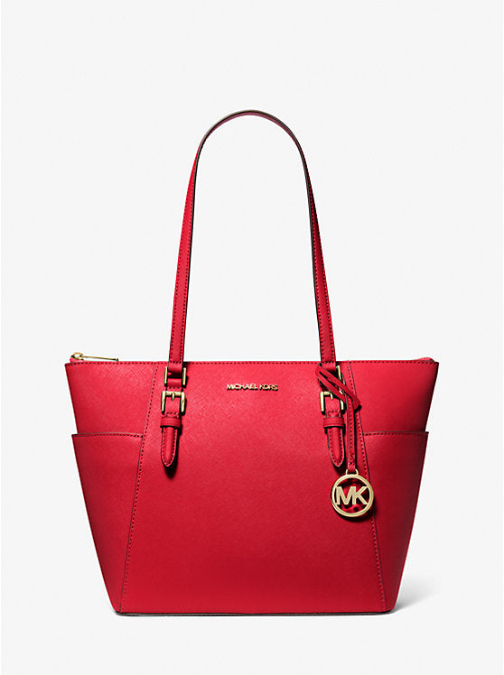 Charlotte Large Saffiano Leather Top-Zip Tote Bag Bright Red