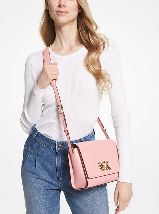 Mimi Medium Leather Messenger Bag Powder Blush