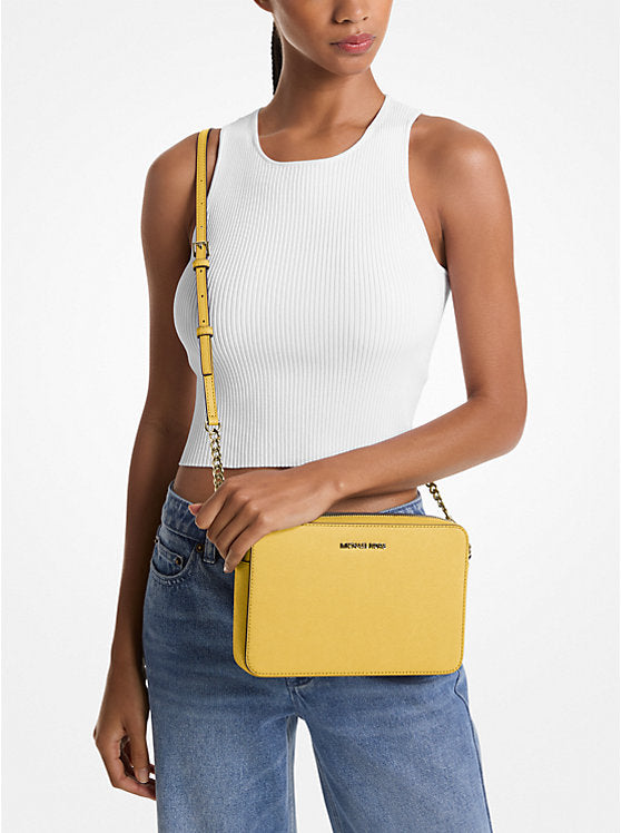 Jet Set Large Saffiano Leather Crossbody Bag Daisy Yellow