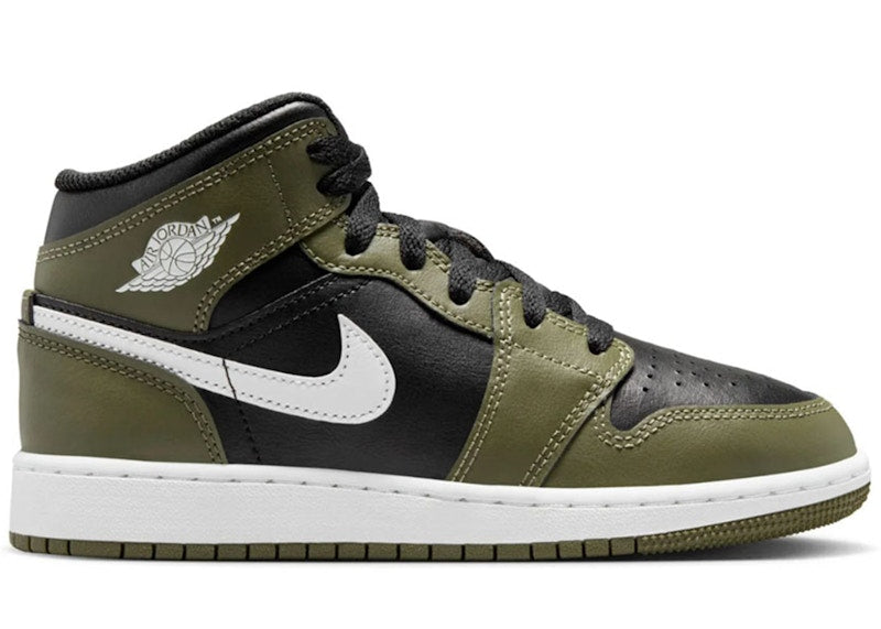 Jordan 1 Mid Black White Olive (Gs)