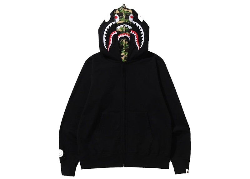 Bape Abc Camo Shark Wide Fit Full Zip Double Hoodie Black