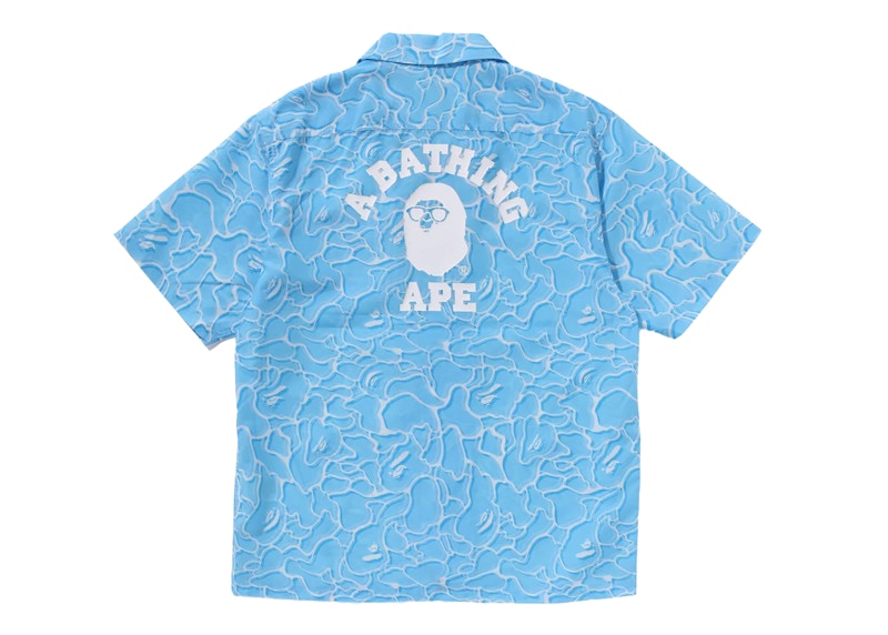 Bape Abc Sea Surface Camo Open Collar S/S Shirt Blue