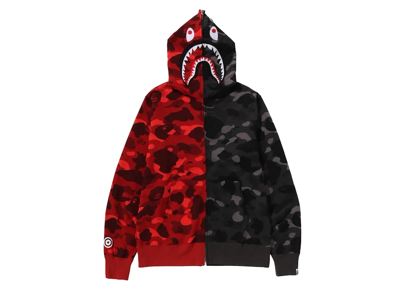 Bape Color Camo Separate Shark Fz Hoodie Red/Black