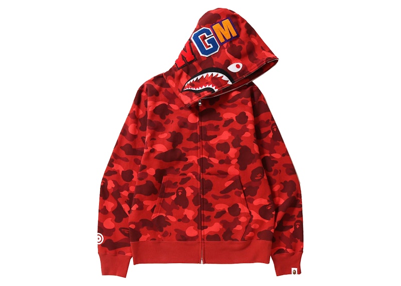 Bape Color Camo Shark Full Zip  Hoodie Red