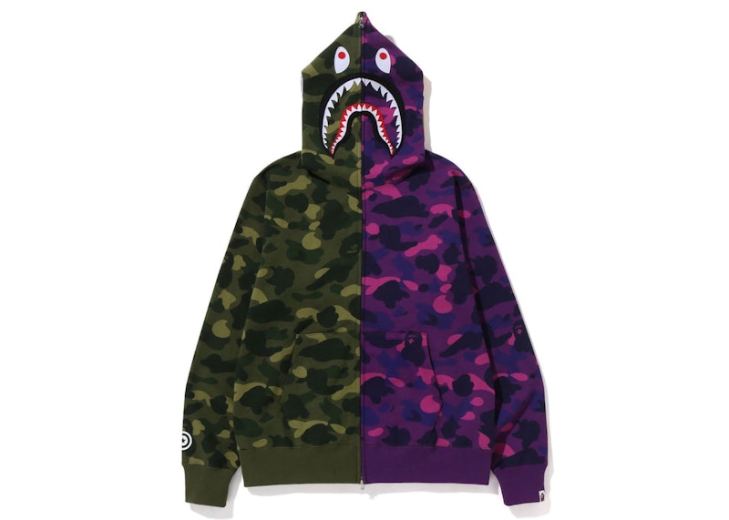 Bape Color Camo Shark Full Zip Hoodie (Fw22) Green Purple