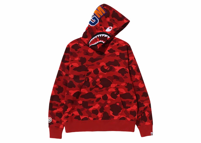 Bape Color Camo Shark Pullover Hoodie Red