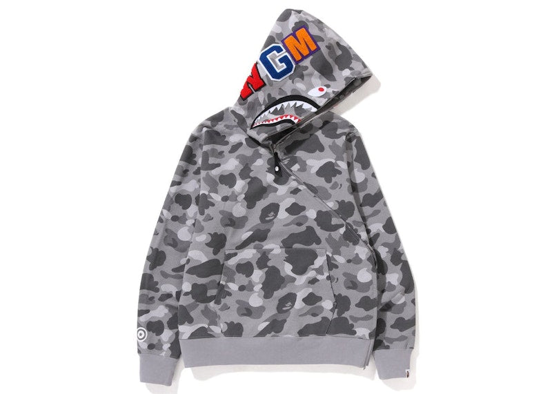 Bape Honeycomb Camo Shark Full Zip Hoodie Grey