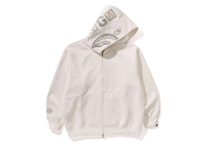 Bape Line Camo Quilted Shark Relaxed Fit Full Zip Hoodie Ivory