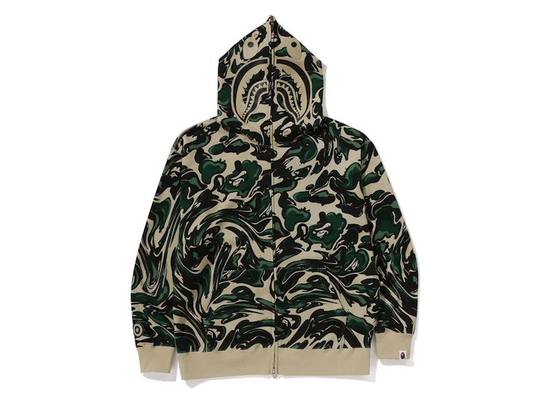 Bape Marbling Camo Shark Relaxed Fit Full Zip Hoodie Green