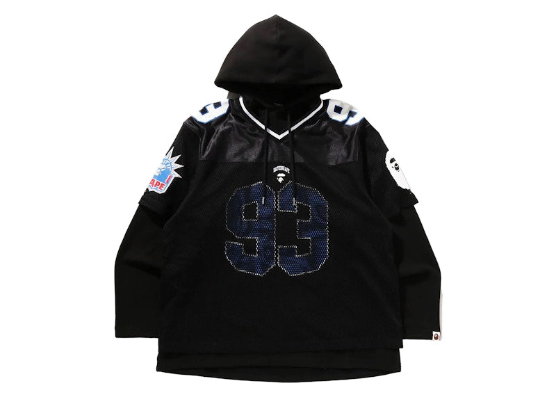 Bape Multi Logo Layered Sleeves Relaxed Fit Football Jersey Black