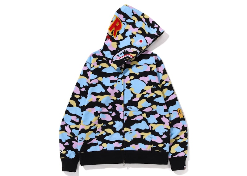 Bape New Multi Camo 2Nd Shark Full Zip Hoodie Black