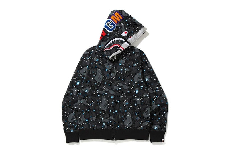 Bape Space Camo Shark Full Zip Double Hoodie Black Multi