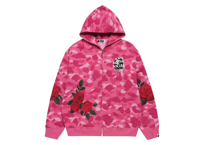 Bape X Anti Social Social Club Full Zip Hoodie Pink