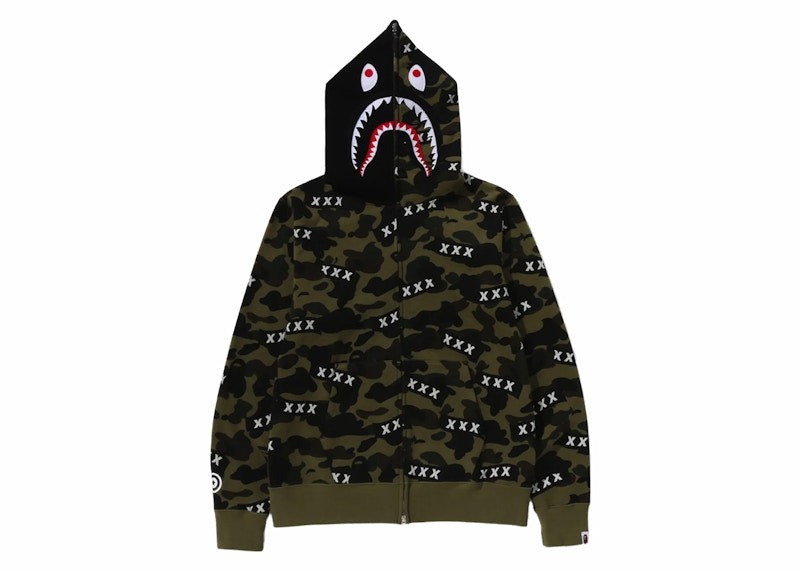 Bape X God Selection Xxx Shark Full Zip Hoodie Green