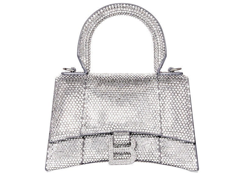 Balenciaga Hourglass Handbag Xs Rhinestone Grey