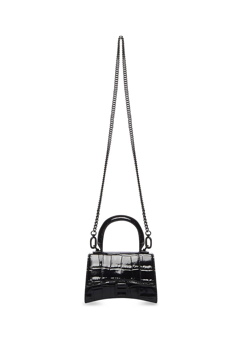 Balenciaga Hourglass Top-Handle Bag Mini Croc Embossed Black