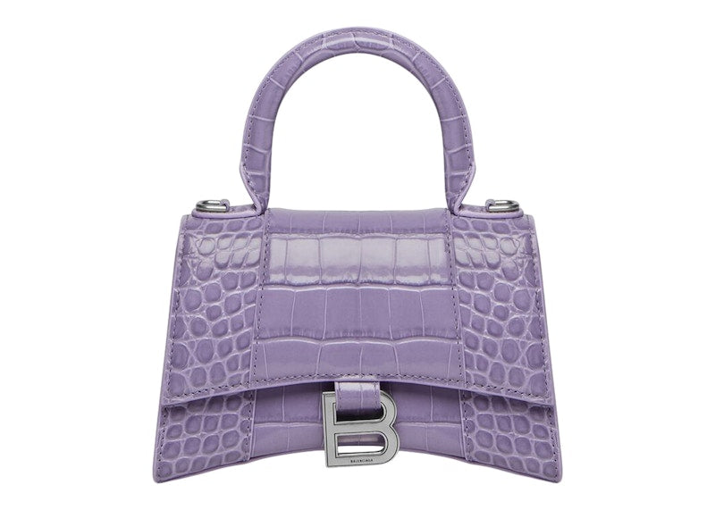 Balenciaga Hourglass Top Handle Xs Crocodile Embossed Lilac