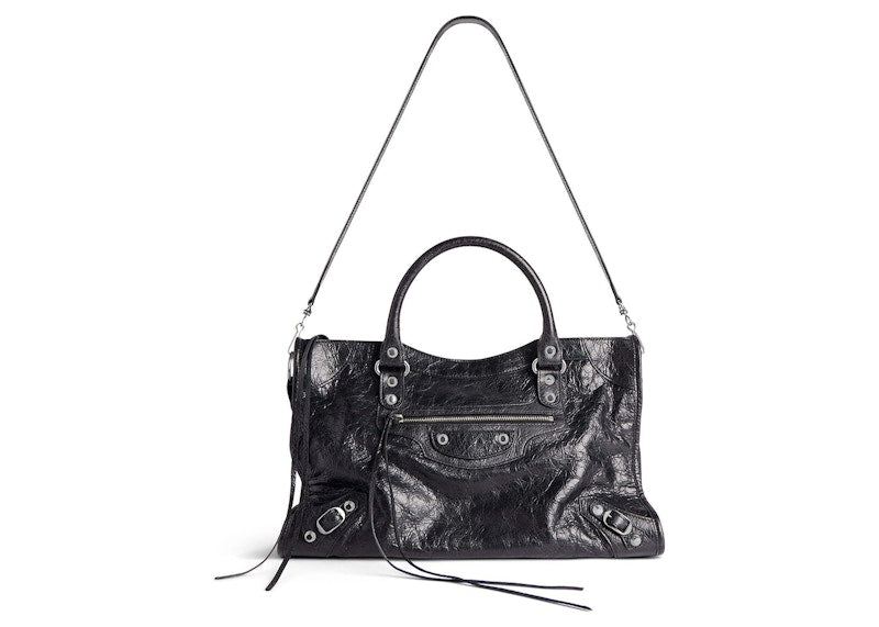 Balenciaga Le City Medium Bag In Black Arena Lambskin Shiny Silver Hardware Black (7977862Aa9S1000)