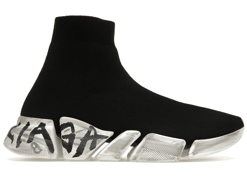 Balenciaga Speed 2.0 Graffiti Recycled Knit Black White