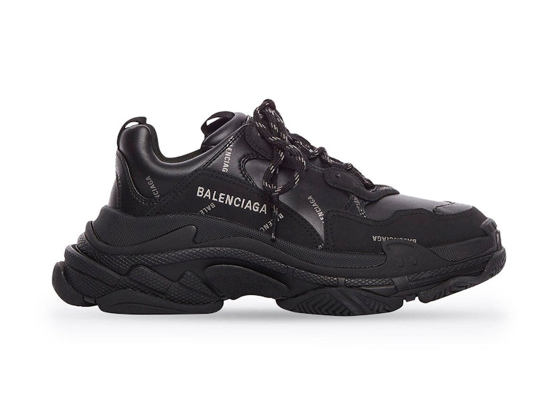 Balenciaga Triple S Allover Logo Black Grey Leather Free