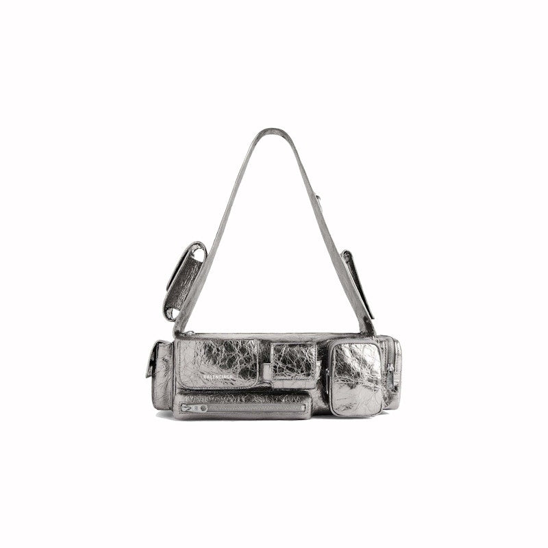 Balenciaga Womens Superbusy Xs Sling Bag Silver